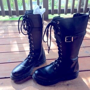 Steve Madden Yarrow Black Leather Combat Boots